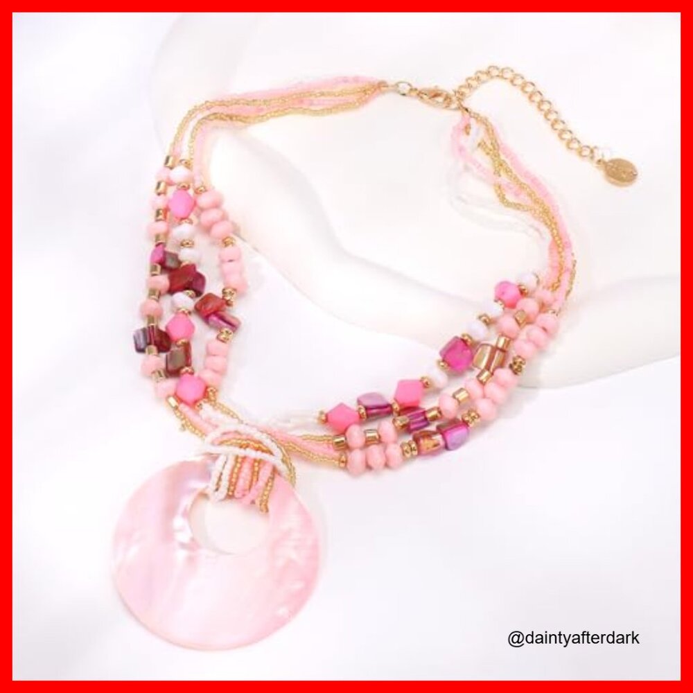 Shell Pendant Statement Strand Necklace With Natu… - image 2